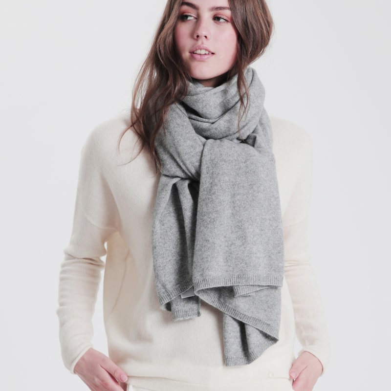 Grey Melange Oversized Cashmere Wool Scarf