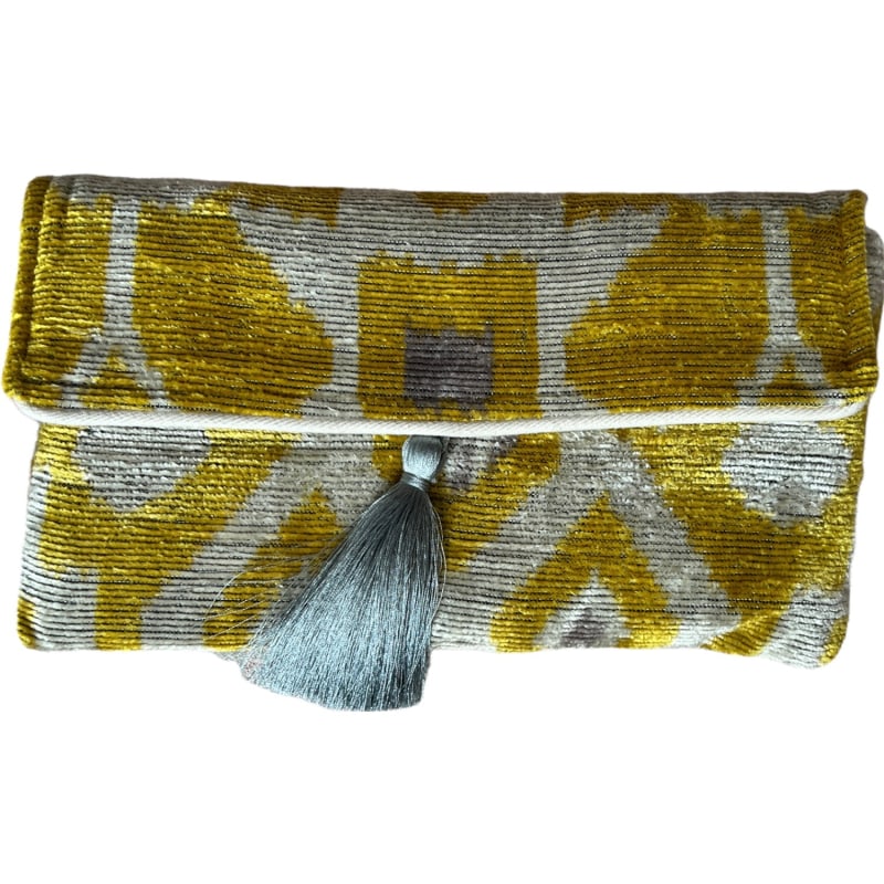 Thumbnail of Yellow & Grey Velvet Ikat Clutch image