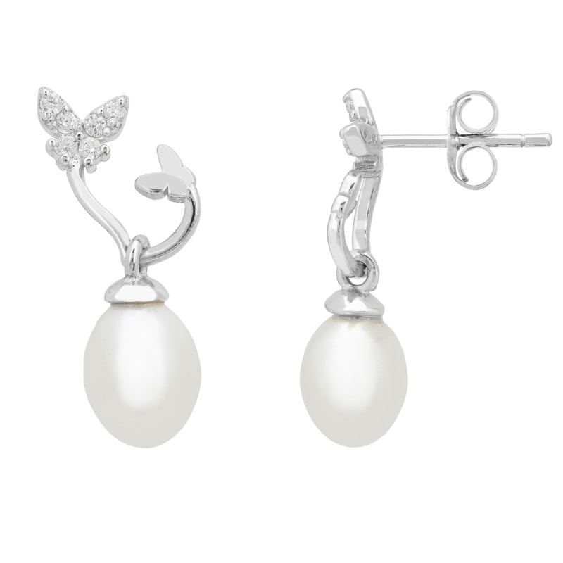 Thumbnail of Butterflies Pearl Earrings Silver image