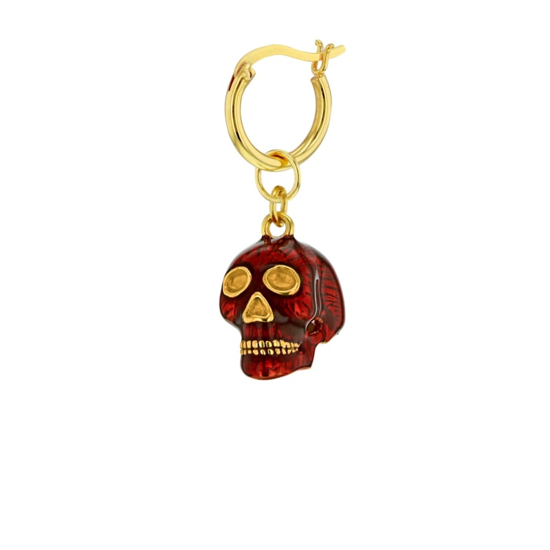 Thumbnail of Gun Metal Grey Sterling Silver & 18Kt Gold Plated Mini Skull Charm On Gold Hoop image