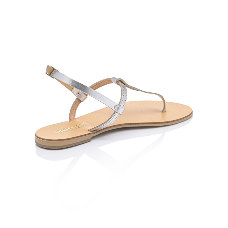 Thumbnail of Brizo Silver/Nude Handcrafted Women’s Leather T-Strap Sandals – Designer Fashion Flat Sandals With Toe Separator image