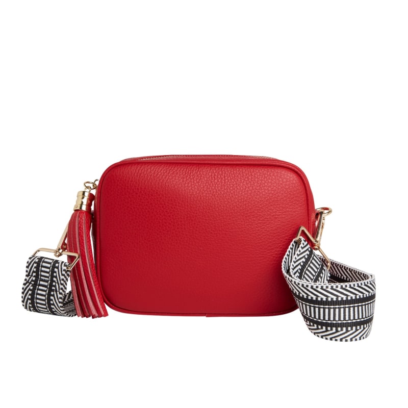 Thumbnail of Verona Crossbody Red Tassel Bag With Black & White Chevron Strap image