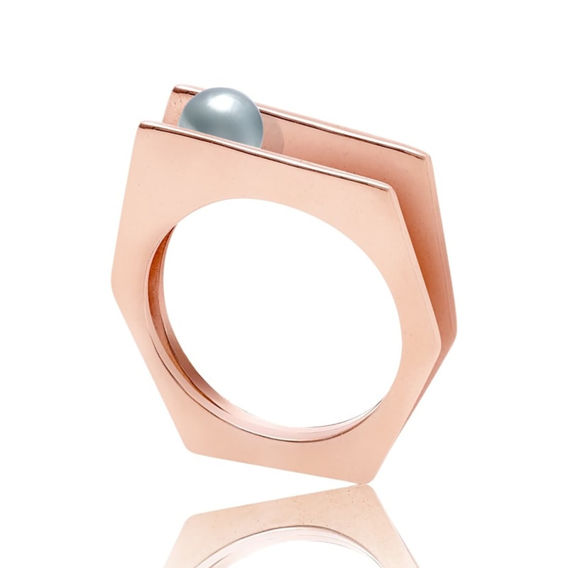 Thumbnail of Alvaro Rose Gold Cocktail Ring With Grey Pearl image