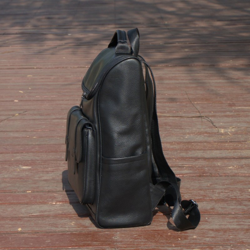Black leather zip backpack best sale
