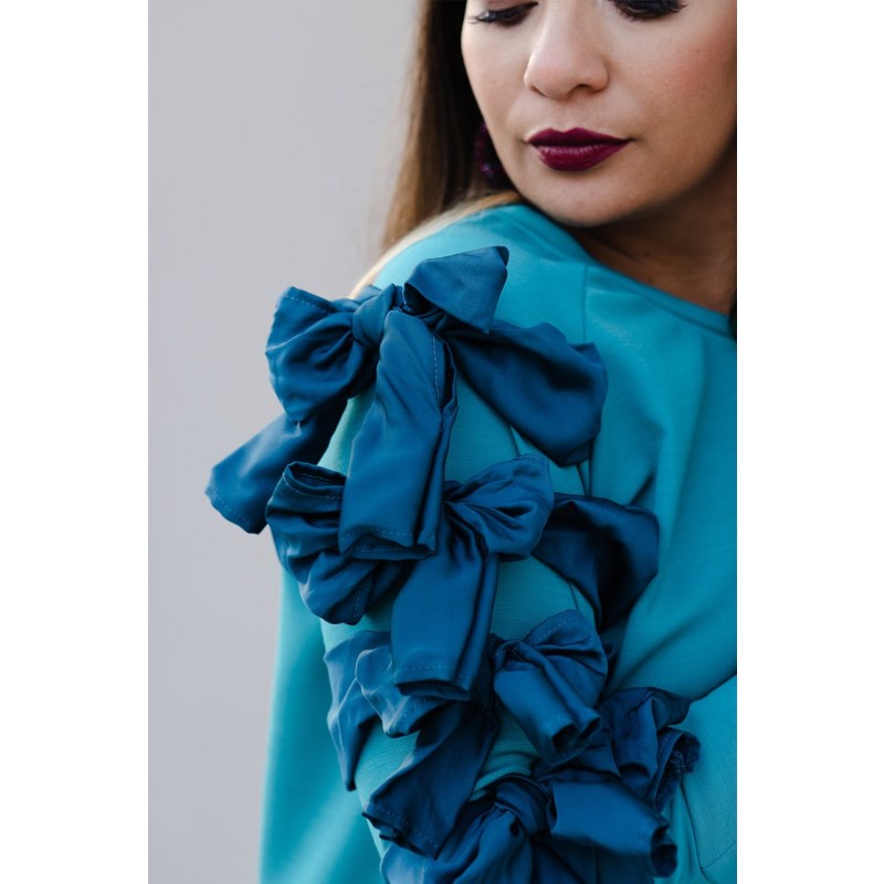 Thumbnail of Torga - Blue Sweater With Customizable Bows On The Right Arm image