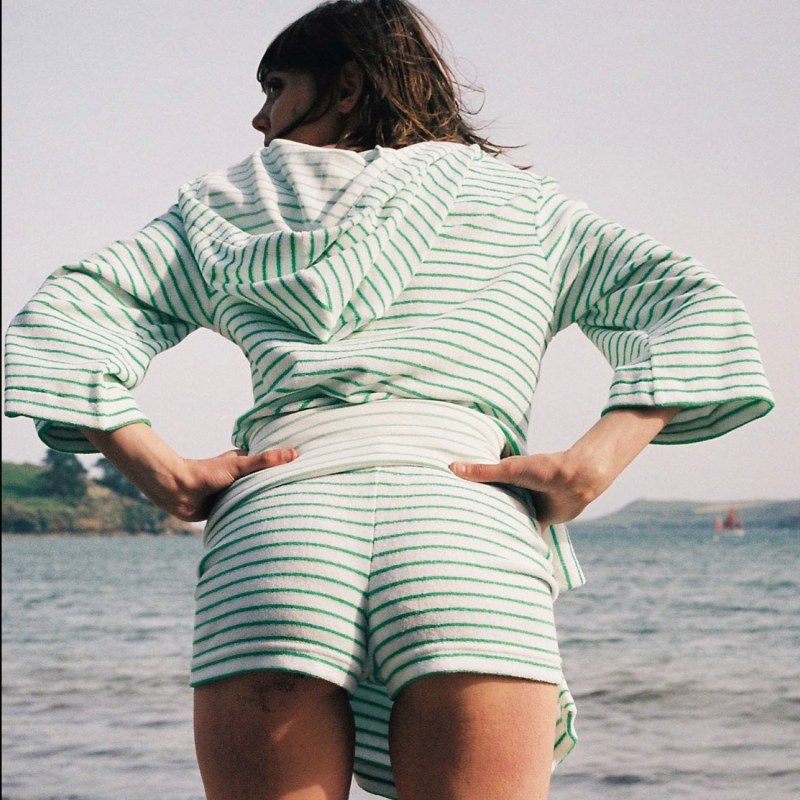 Thumbnail of Striped, Towelling Hipster Shorts     White/Apple Green image