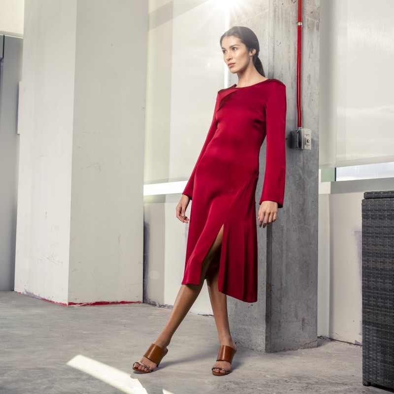 Nina Midi Dress in Scarlet Red Silk ...