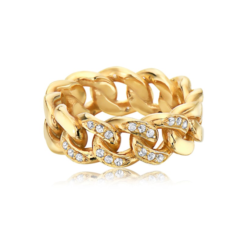 Thumbnail of Gigi Gold Curb-chain Link Ring with White Sapphires image