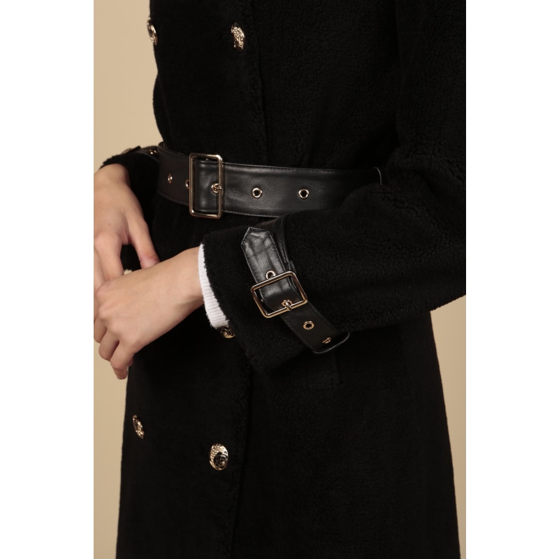 Thumbnail of 'Loren' 100% Wool Trench Coat - Black image