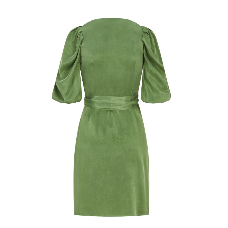 Thumbnail of Draped Vegan-Cupro Wrap Dress - Avocado Green image