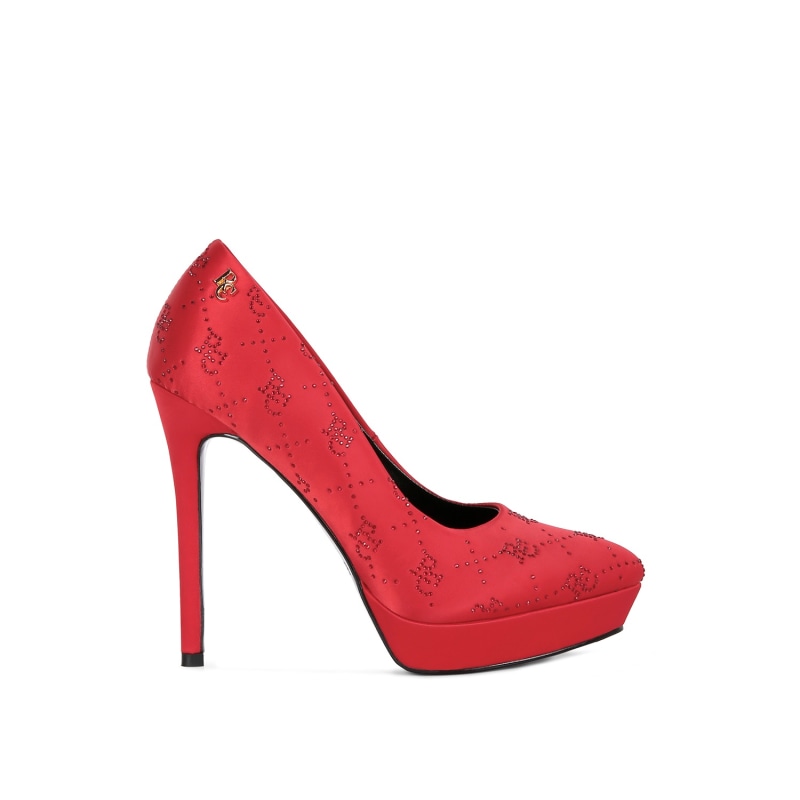 Thumbnail of Ballard Red Monogram Satin Stiletto Pumps image