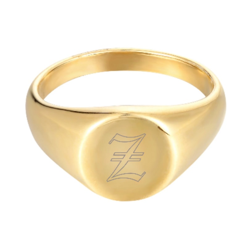 22Ct Gold Vermeil Old English Engraved Initial Rounded Signet Ring - Letter  Z by SEOL + GOLD