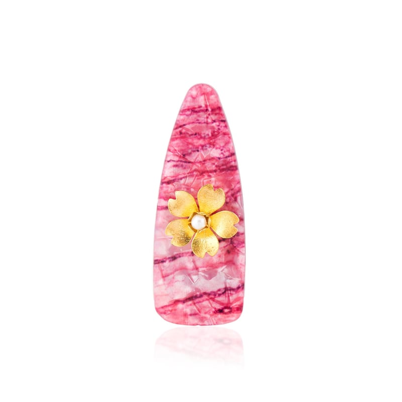 Thumbnail of Pink Resin Hair Clip With Gold Flower image