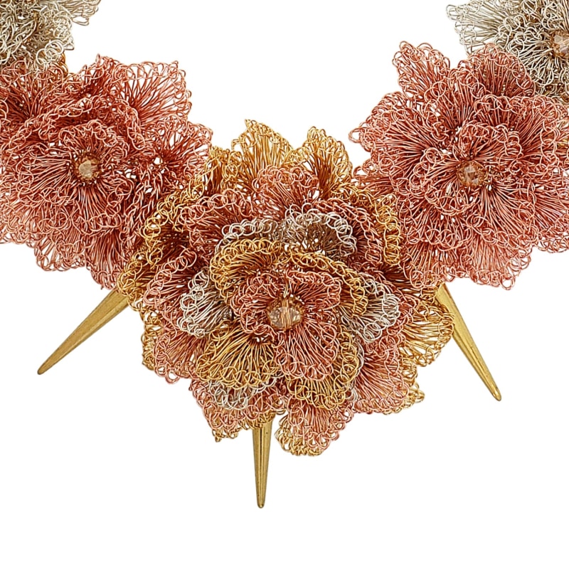 Thumbnail of Trio Gold Mix Rose Spikes Handmade Crochet Necklace image