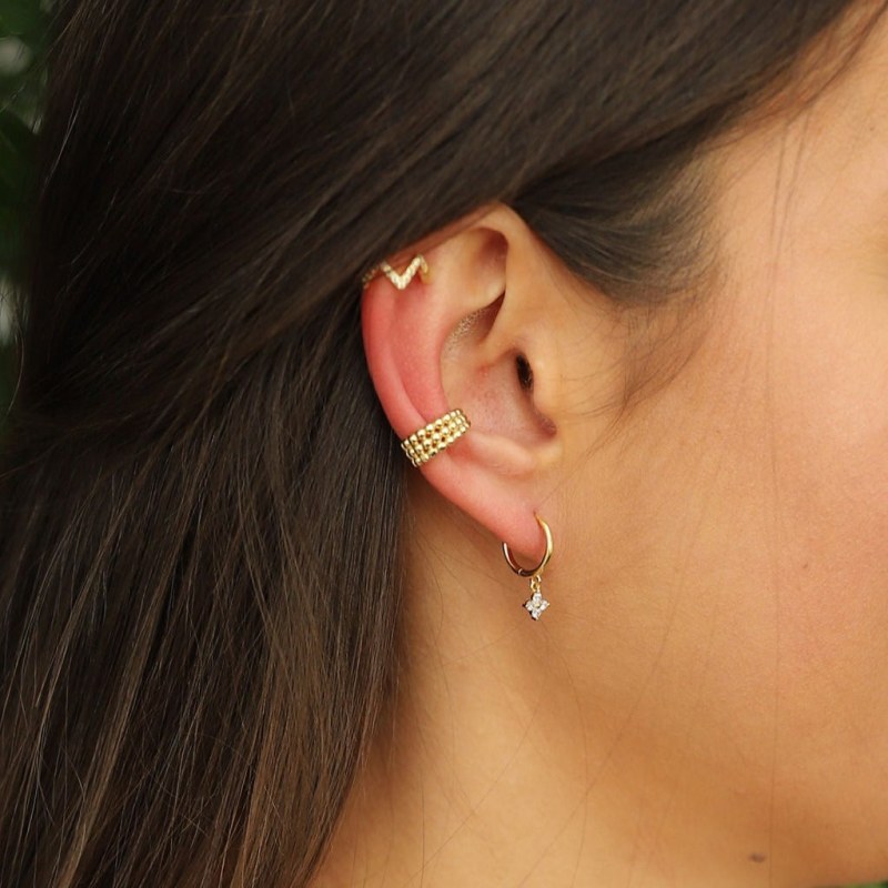 Triple Layer Beaded Ear Cuff In Gold Gold Trip Wolf Badger