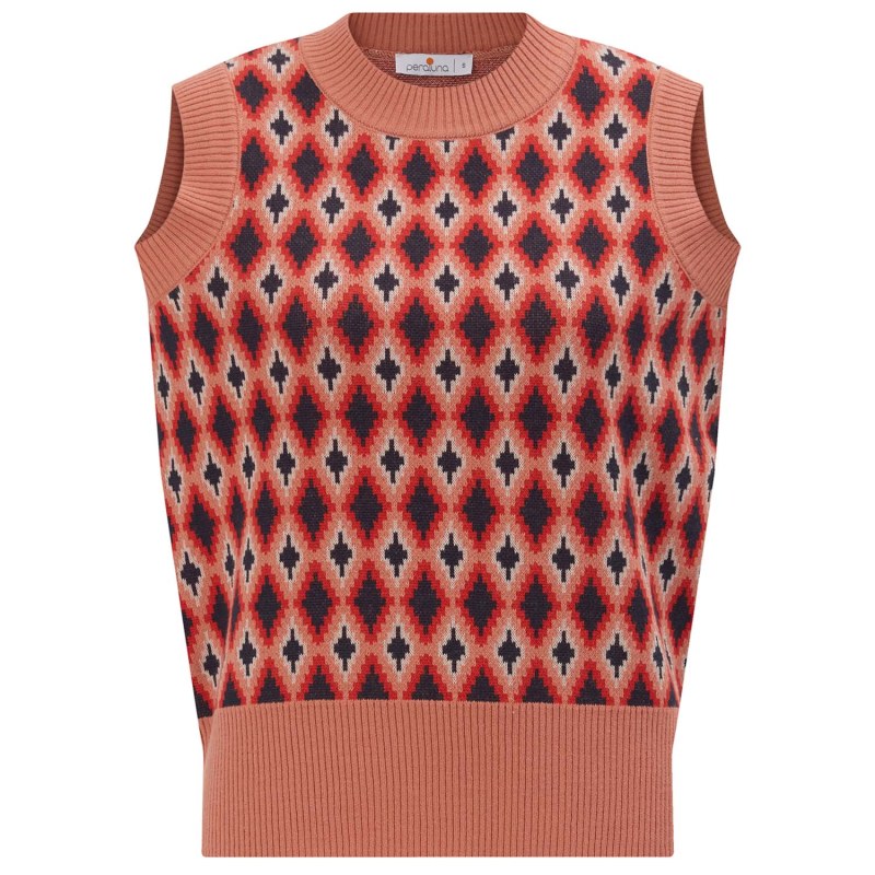 Trudy Slipover Diamond Pattern Knit Vest In Somon Multi Peraluna Wolf Badger