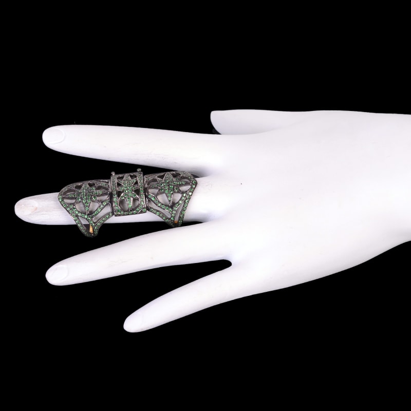 Tsavorite 18k Gold Sterling Silver Designer Knuckle Armor Ring