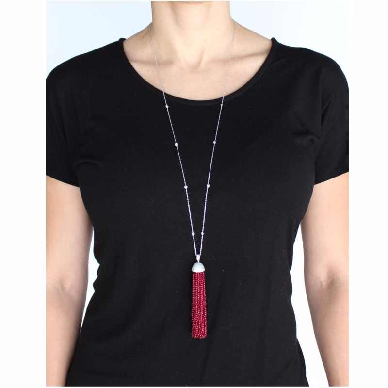 Thumbnail of Red Jade Tassel Necklace image