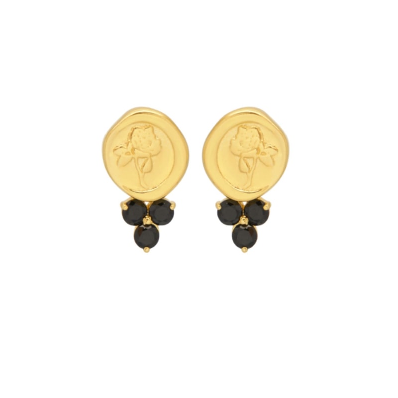 Thumbnail of Rose Seal Earrings In With Black Swarovski Crystals In Gold image