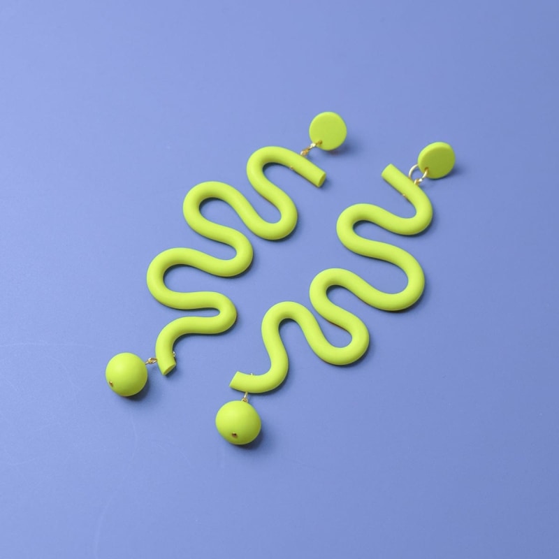 Thumbnail of Tube Squiggles Dangly Statement Earrings In Neon Yellow image