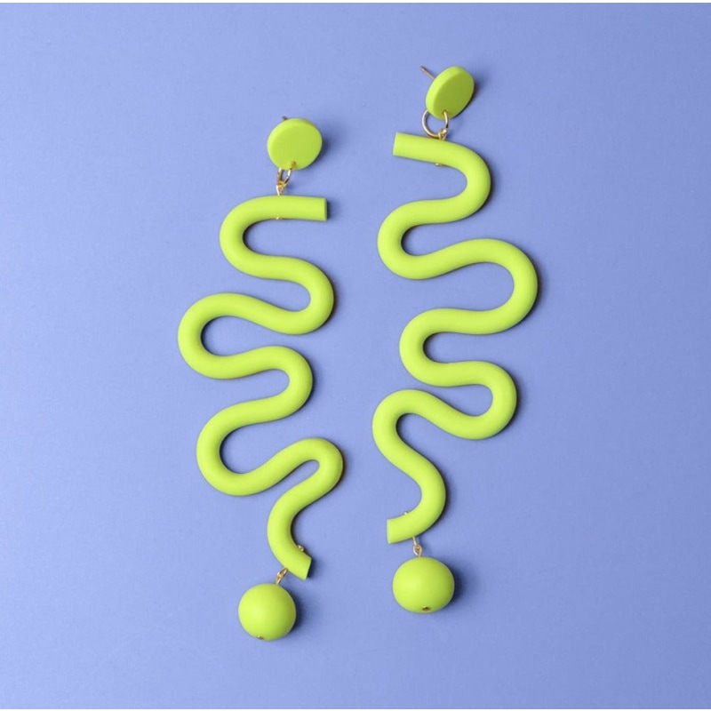 Thumbnail of Tube Squiggles Dangly Statement Earrings In Neon Yellow image