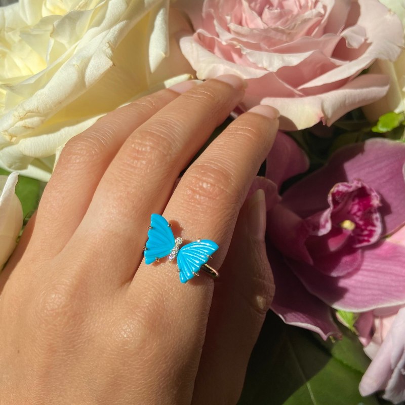 Turquoise Butterfly Ring With Diamonds KAMARIA Wolf Badger
