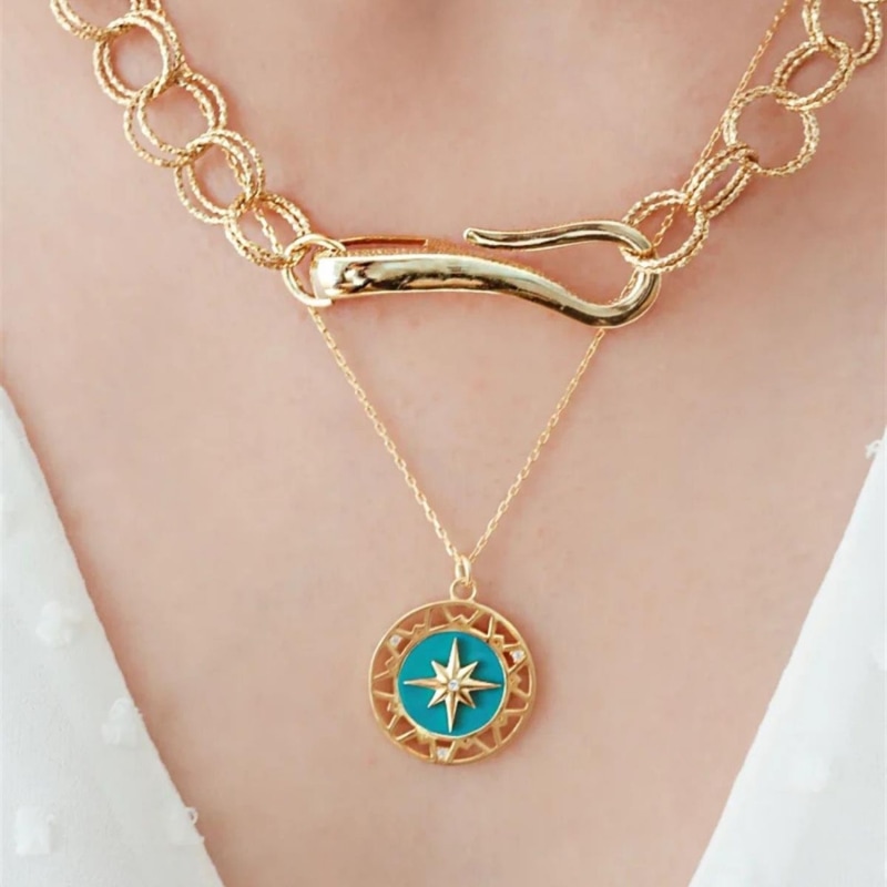 Thumbnail of Turquoise Enameled North Star Necklace image