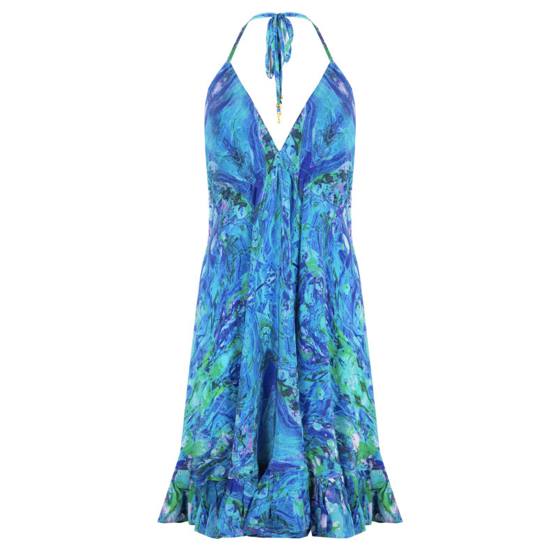 Thumbnail of Turquoise Glow Silk Mini Ibiza Dress image