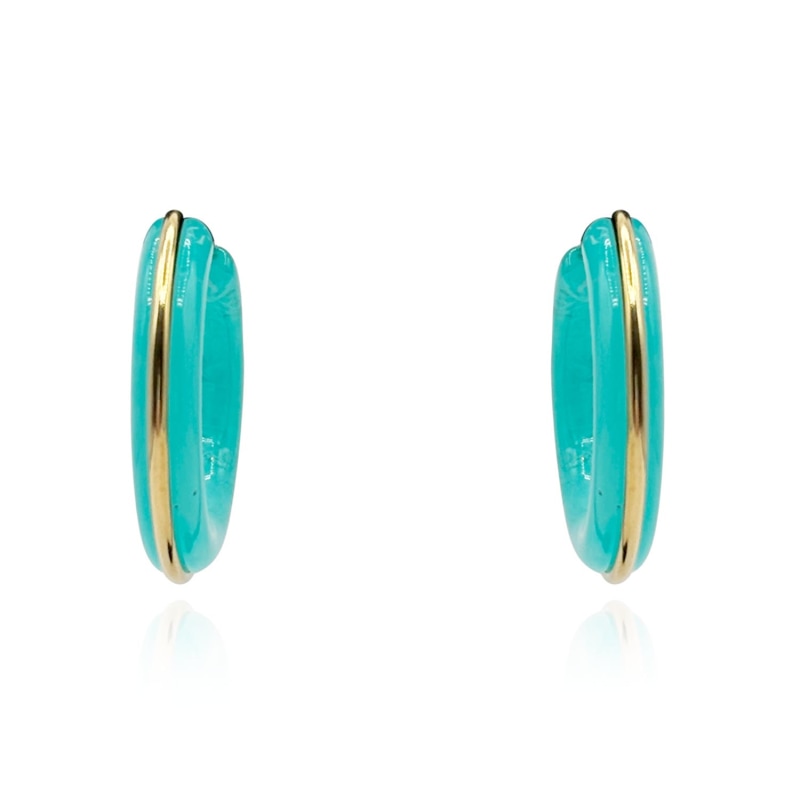 Thumbnail of Turquoise Resin Hoop Earrings With Gold Stripe image