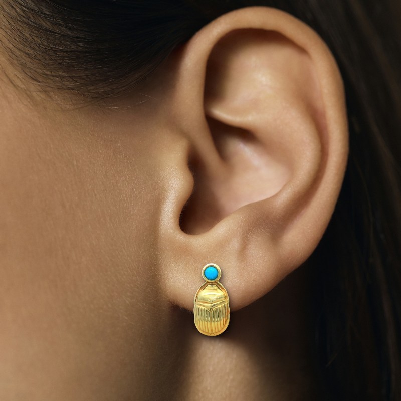 Thumbnail of Turquoise Scarab Gold Earrings image