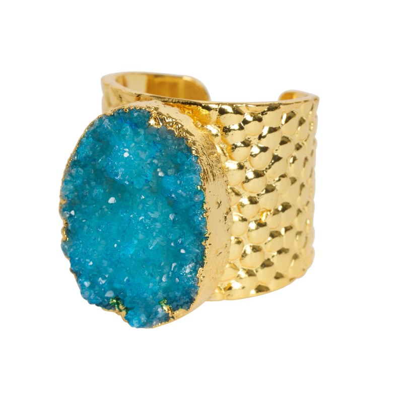 Thumbnail of Turquoise Sky Blue Crystal Crush Gold Plated Semi Precious Ring image