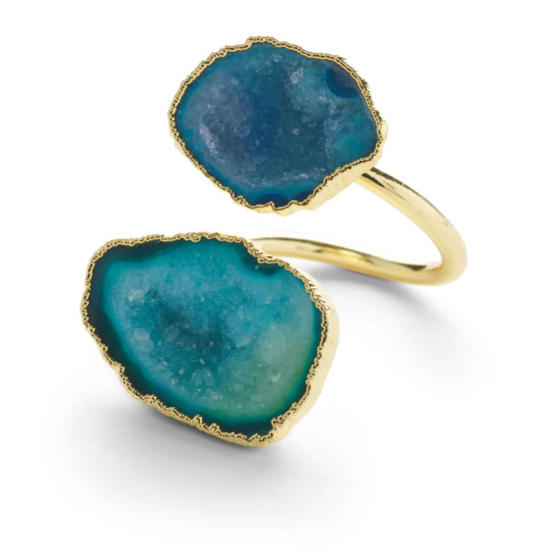 Thumbnail of Blue Green Duo Crystal Adjustable Gold Ring image