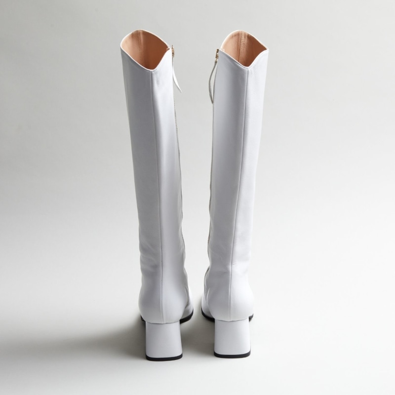 Thumbnail of Twiggy White Leather Go Go Boot With Block Heel image