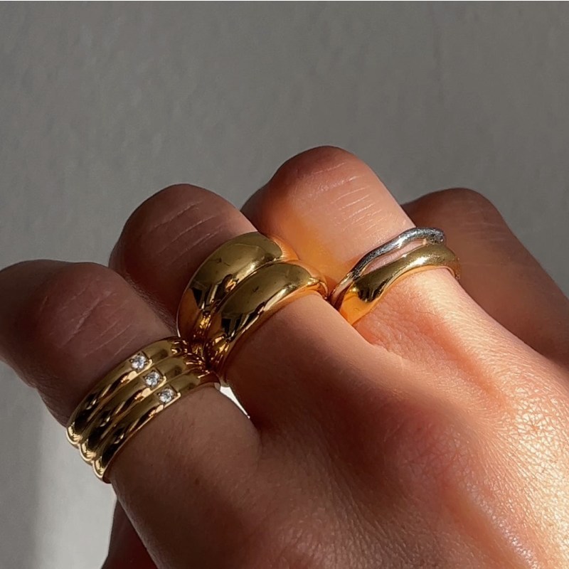 Two Tone Double Stacked Irregular Rings Thick Gold MG Jewelry Wolf Badger