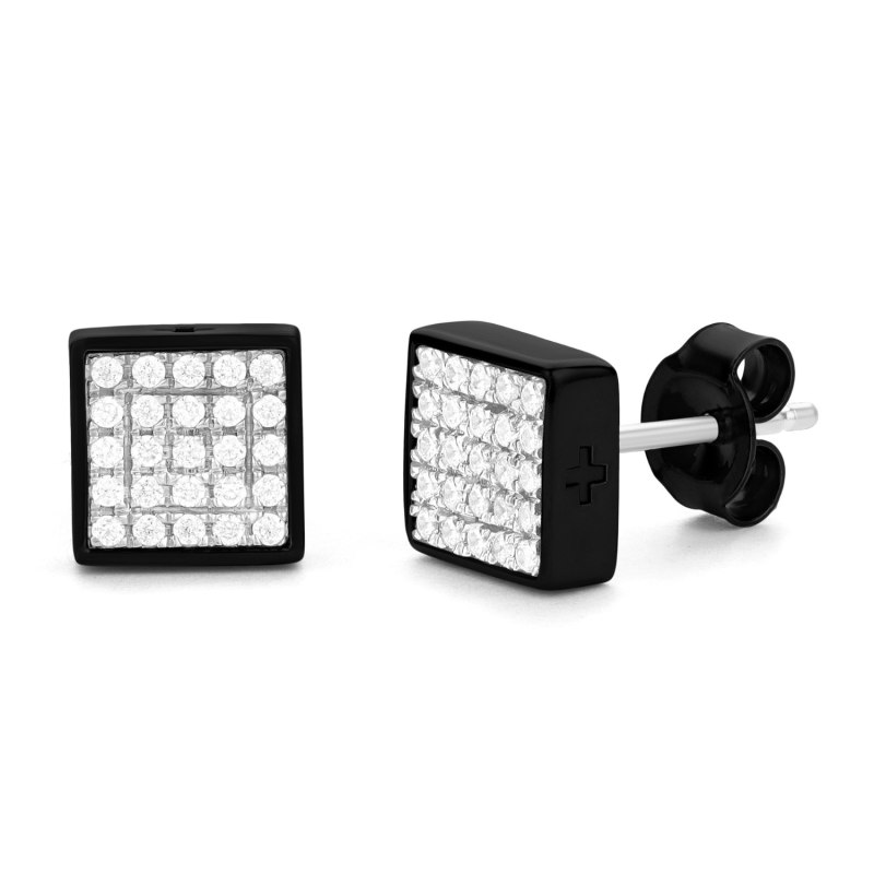 Black square stud earrings deals