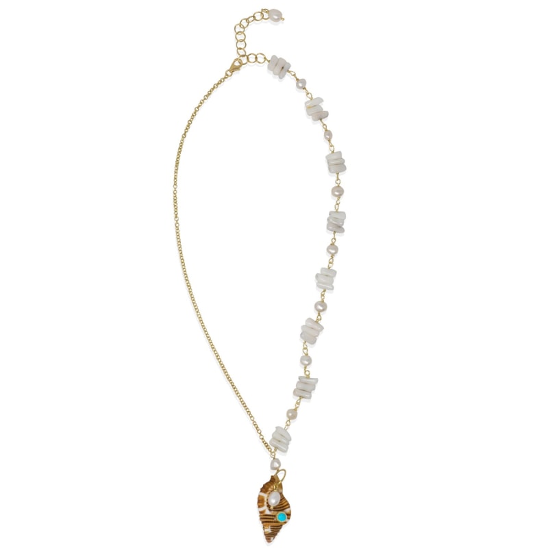 Coral & Pearls Necklace With Turquoise Triton Shell | Vintouch Italy ...