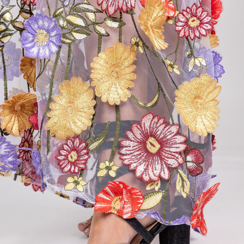 Thumbnail of Celestial Pink - Skirt Of Embroidered Multicoloured Cascading Flowers On Pale Pink Mesh image