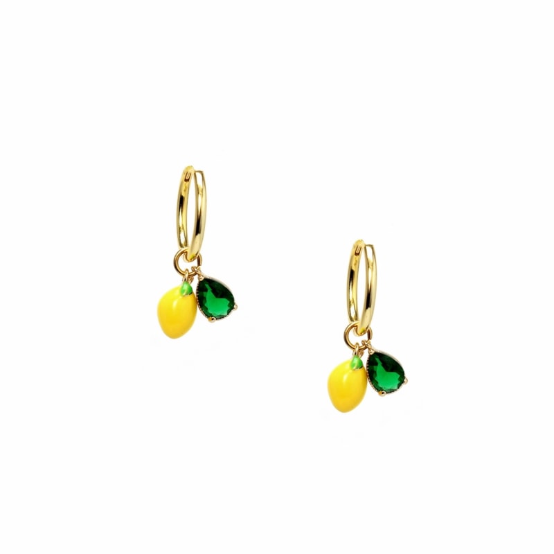 Thumbnail of Fruity Enamel and Crystal Drop Gold Vermeil Hoop Earrings, Lemon image