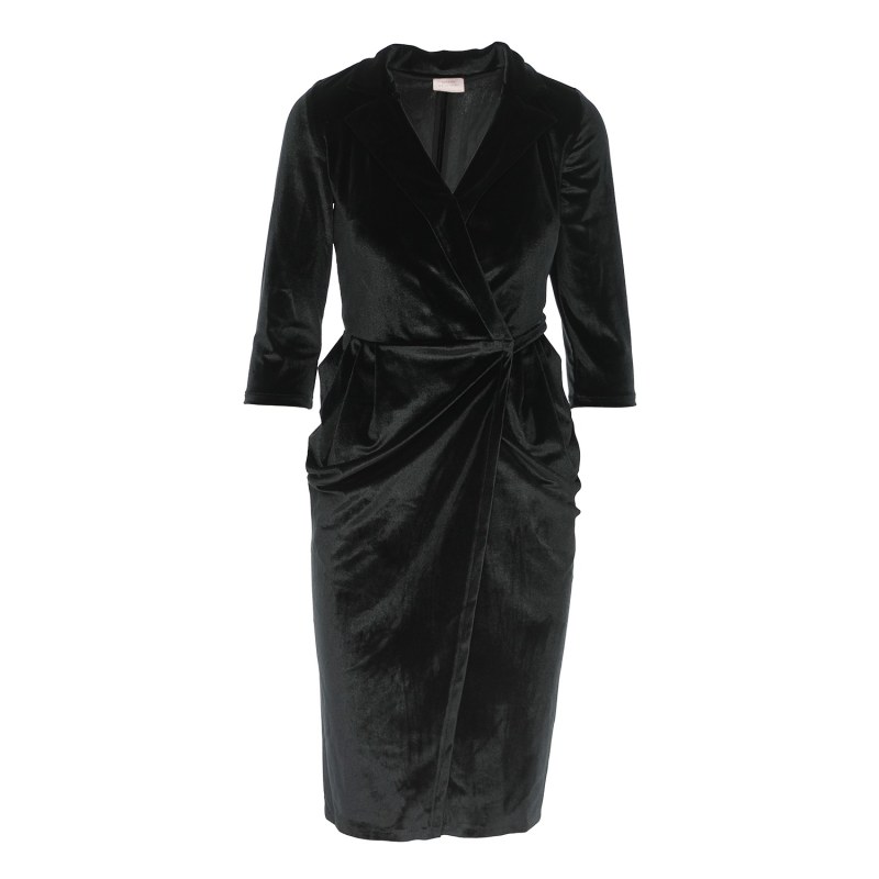 Thumbnail of Cannes Wrap Midi Velvet Dress In Black image