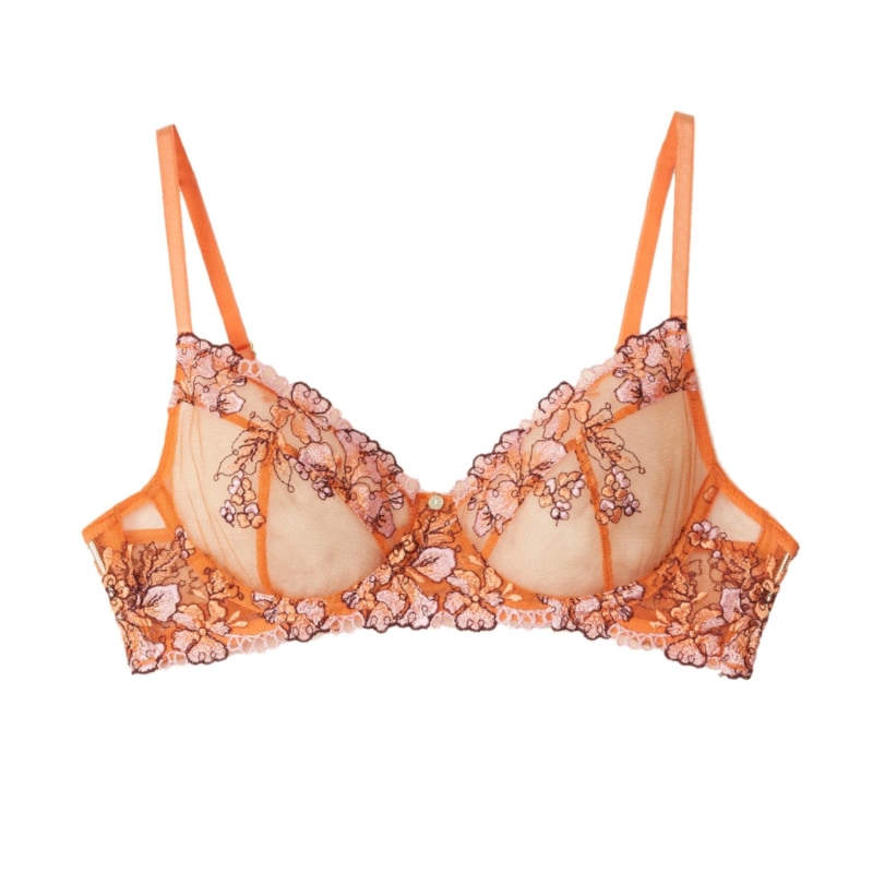 Pink see-through lace bra Balconette shape Handmade in Paris