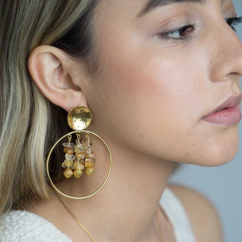 Thumbnail of Solaris 24K Gold-Plated Hoop Earrings With Citrine & Amber Stones image