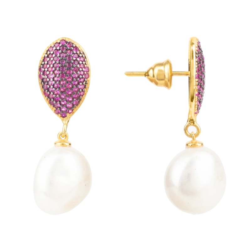 Thumbnail of Baroque Pearl Classic Drop Earrings Rosegold Hot Pink Cz image