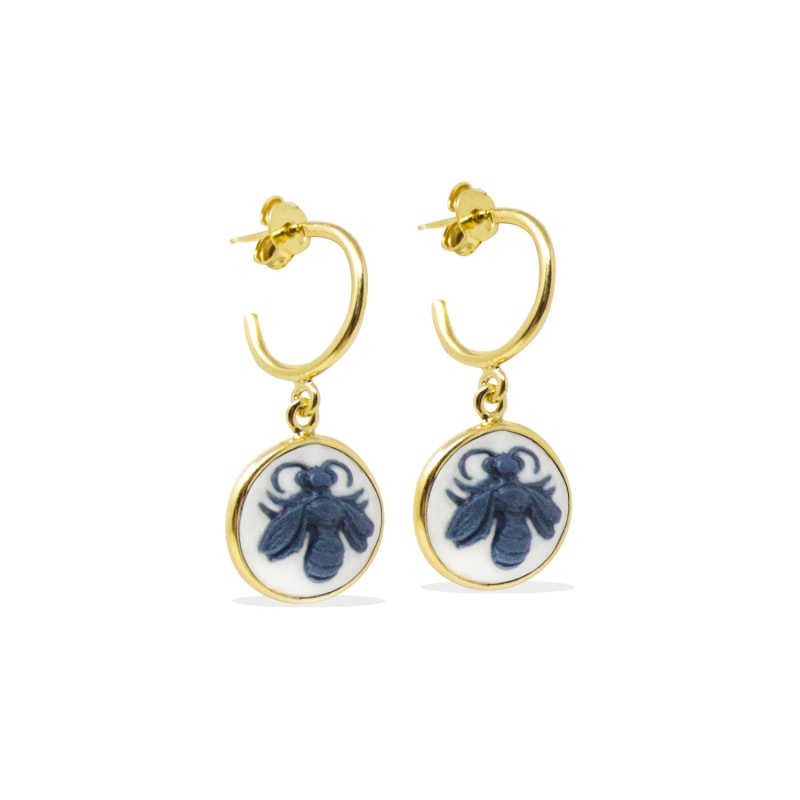 Thumbnail of Queen Bee Cameo Mini Hoop Earrings image