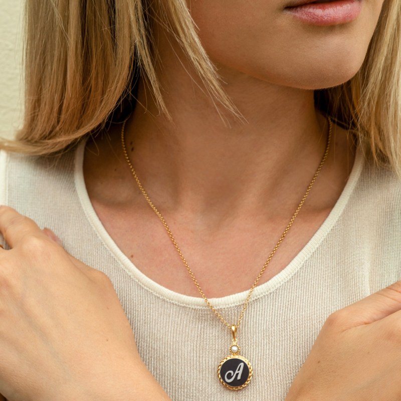 Thumbnail of Gold Vermeil Black Cameo Initial Necklace image