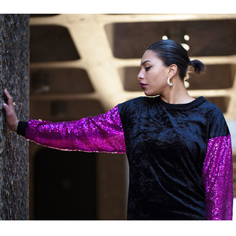 Thumbnail of Retro Pink Sequin & Black Velvet Jumper image