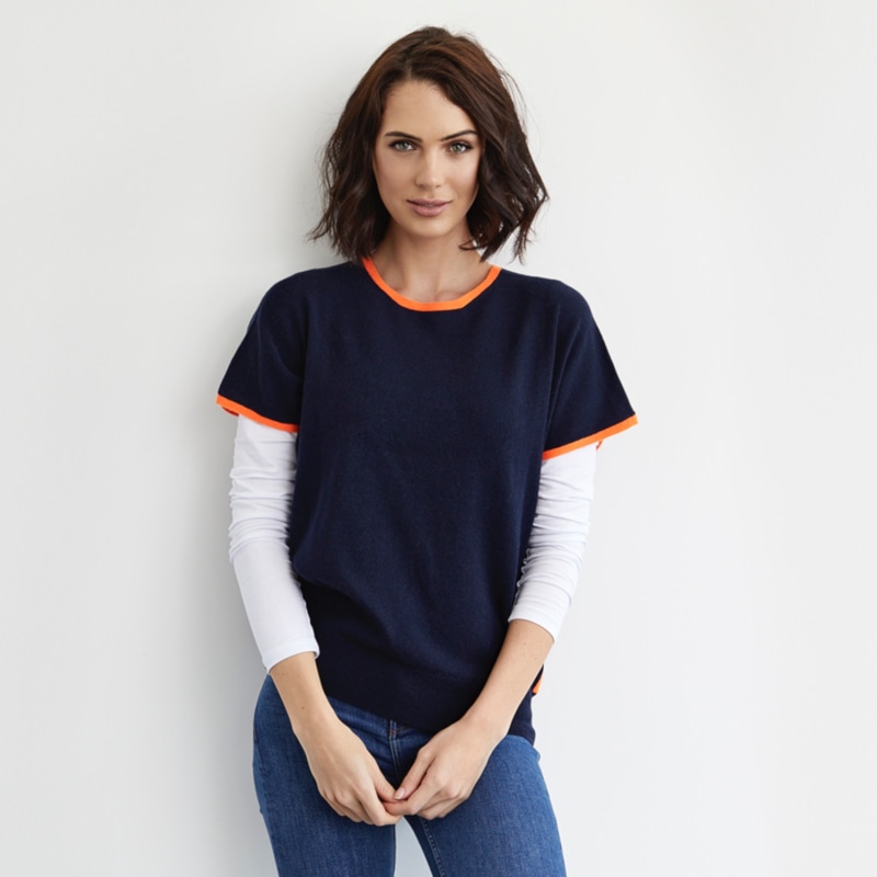 Thumbnail of Eva Navy & Orange Cashmere Jumper image