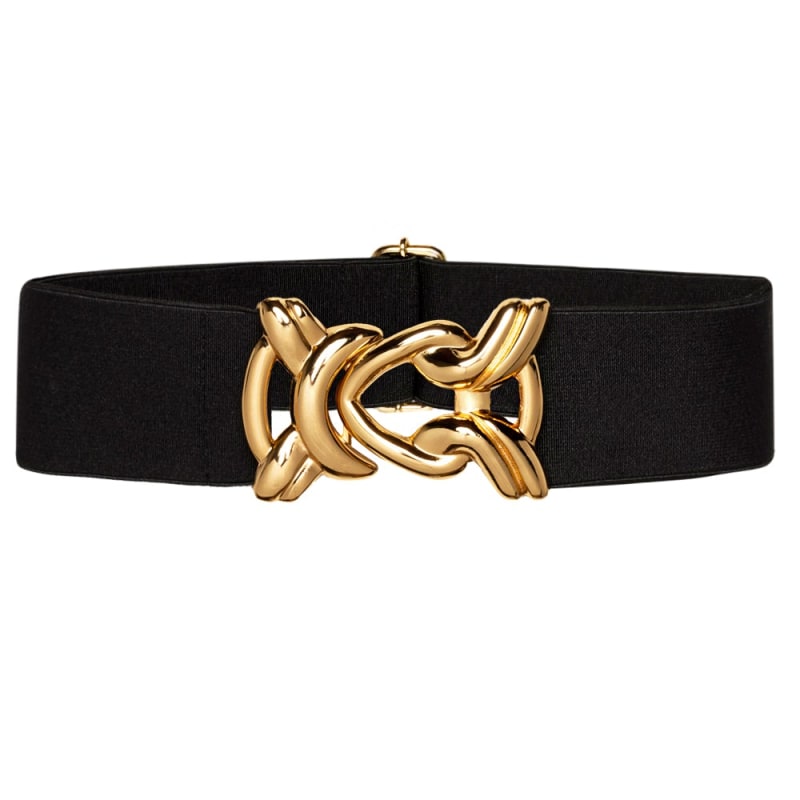 Women's Monogram Buckle Elastic Belt in Gold