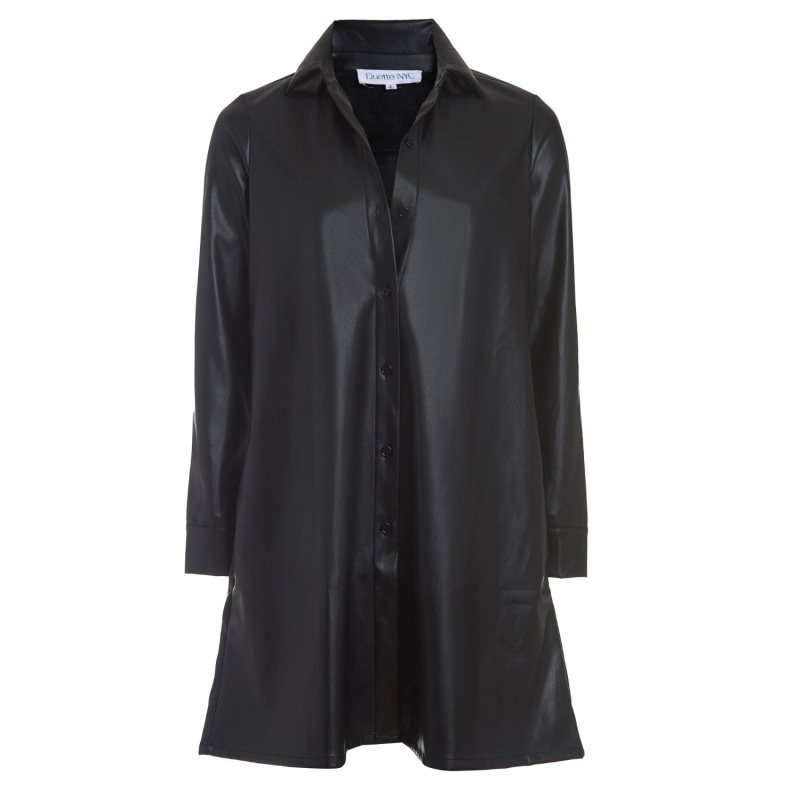 VEGAN LEATHER AND PONTE DRAPE FRONT JACKET – Frock