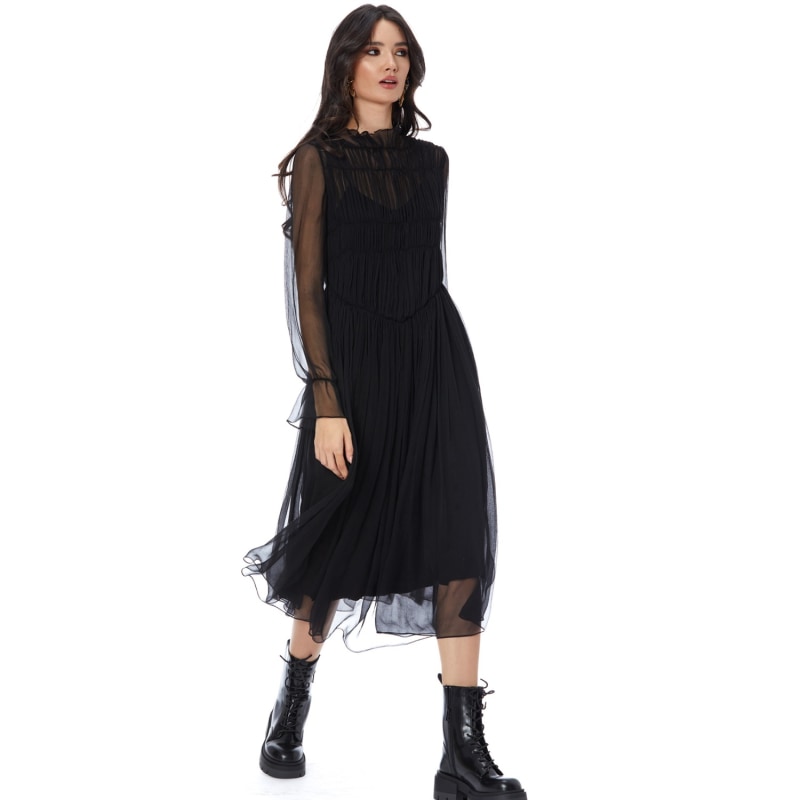 Thumbnail of Christina Midi Black Silk Dress image