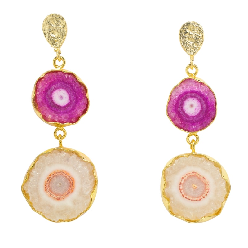 Thumbnail of 'So Solar' Violet Coral Gemstone Gold Earrings image